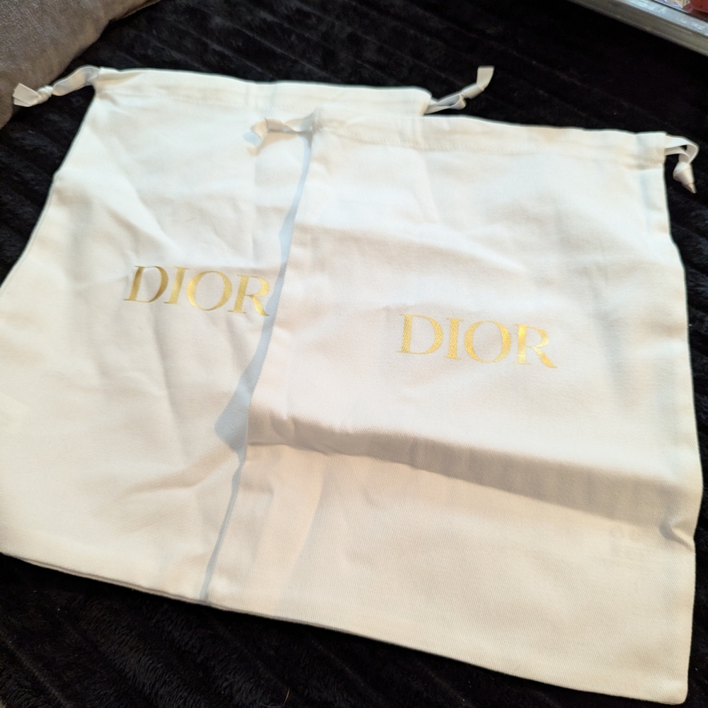 Dior White and Gold Dust Bag